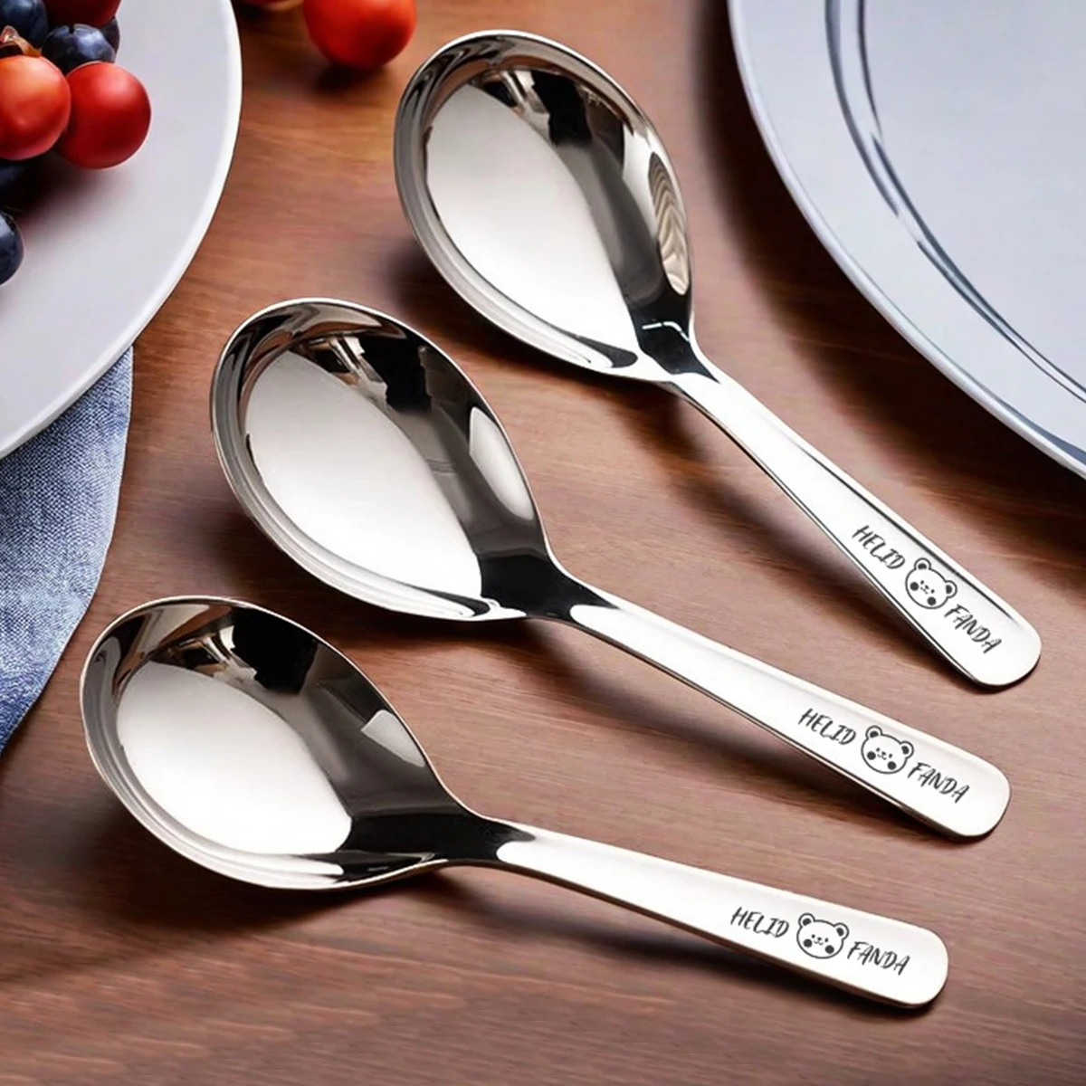 WORTHBUY 304 Stainless Steel Short Handle Spoon Durable Long Handle Soup Spoon Round Head Scoop Thickened Kitchen Tableware