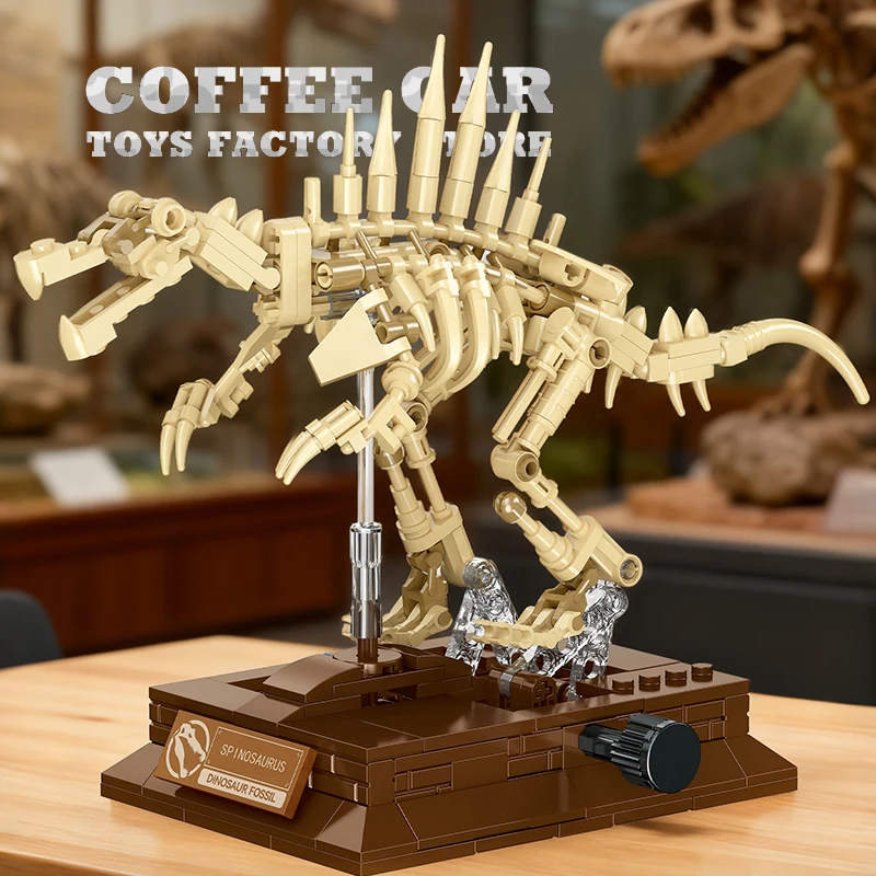 MOC Jurassic Dinosaur T-Rex Skeleton Building Blocks Model Triceratops Fossil Bricks Puzzle Toys Teen Adult Gift Desk Decoration