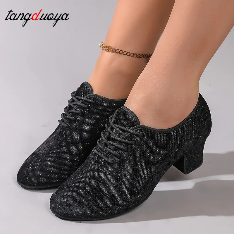 

Sequin Women Ballroom Tango Salsa Latin Dance Shoes Oxford Teacher Shoes Black White Morder Party Dance Shoes Sneakers Heel 5cm