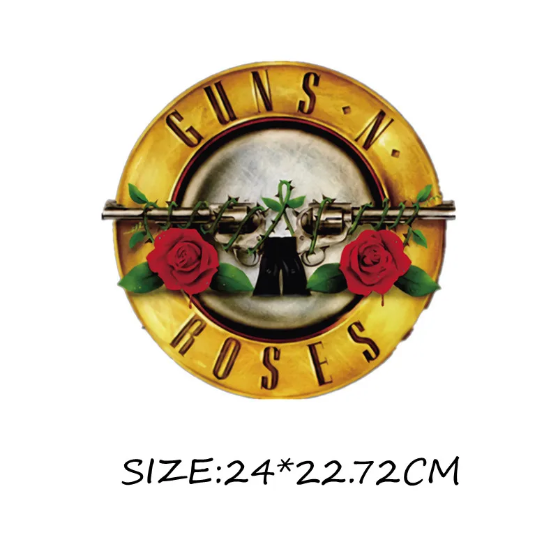 Punk Guns N Roses Skull Iron On Embroidery Patches Biker Stickers Clothes Embroidery Jacket Dress Bag T-shirt Patch Applique