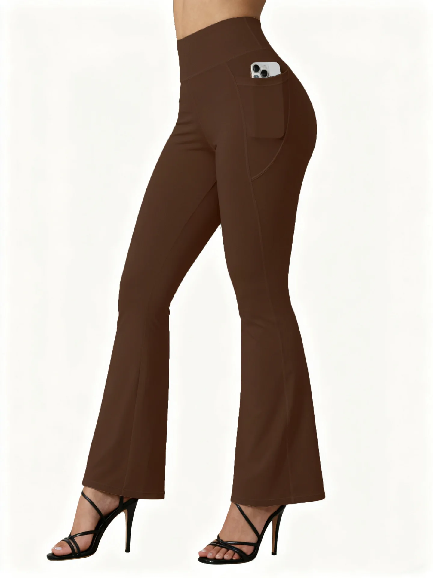 Hohe Taille, ausgestellte Yoga-Leggings für Damen, Po-Lifting mit Taschendesign, weites Bein, Leggings, Laufhose, Übergröße, Gymnastikhose – Detail 10