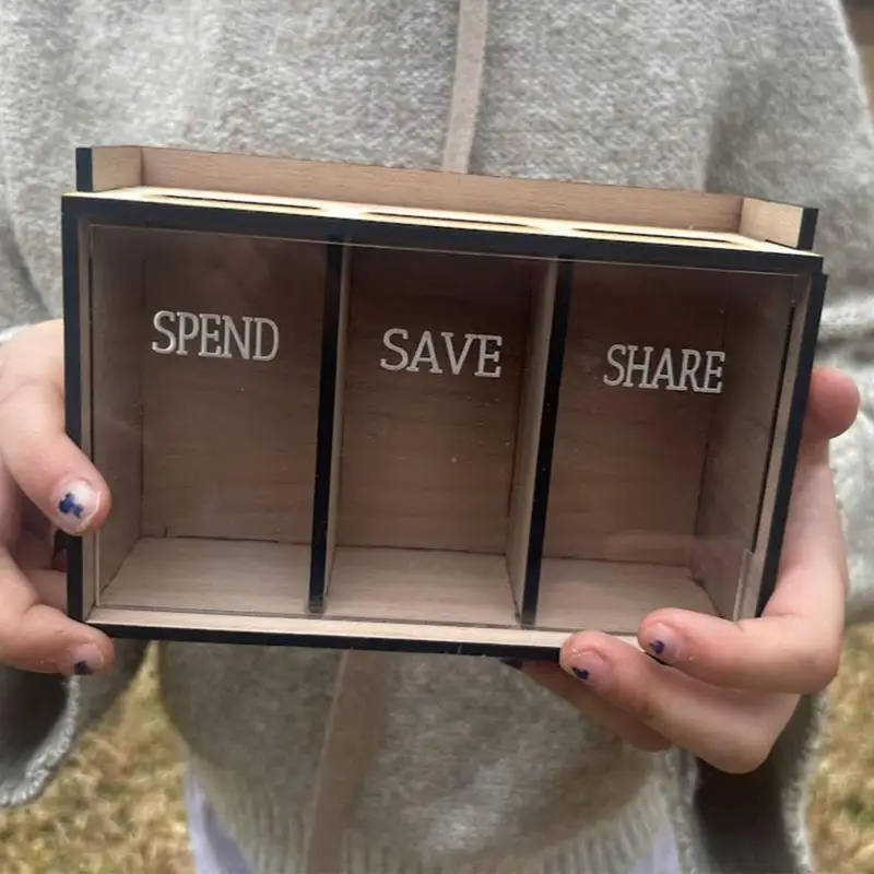 Save Money Box 3 Compartments Wooden Coin Bank With Removable Lid Portable Saver Money Storage Organizer Saving pot
