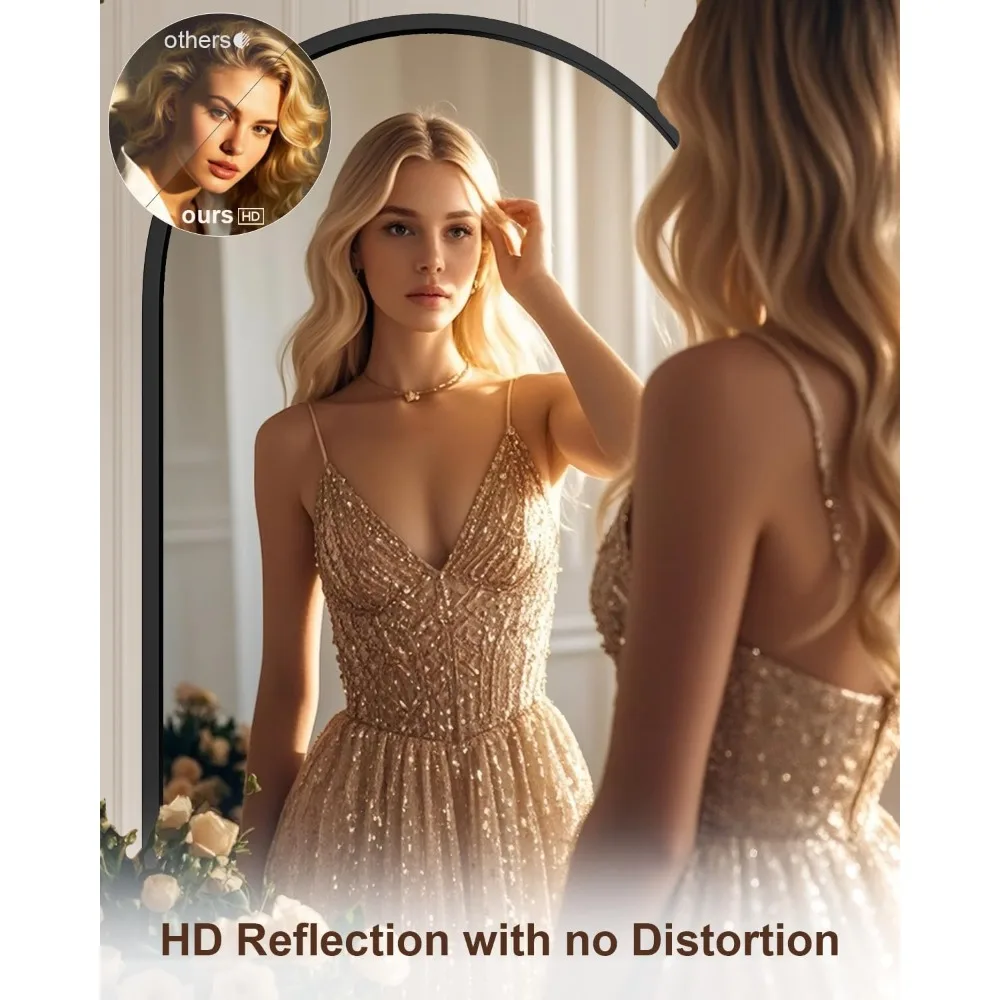 Pełnowymiarowe, łukowe lustro podłogowe z podstawką do sypialni i salonu - duże lustro do oglądania całego ciała.