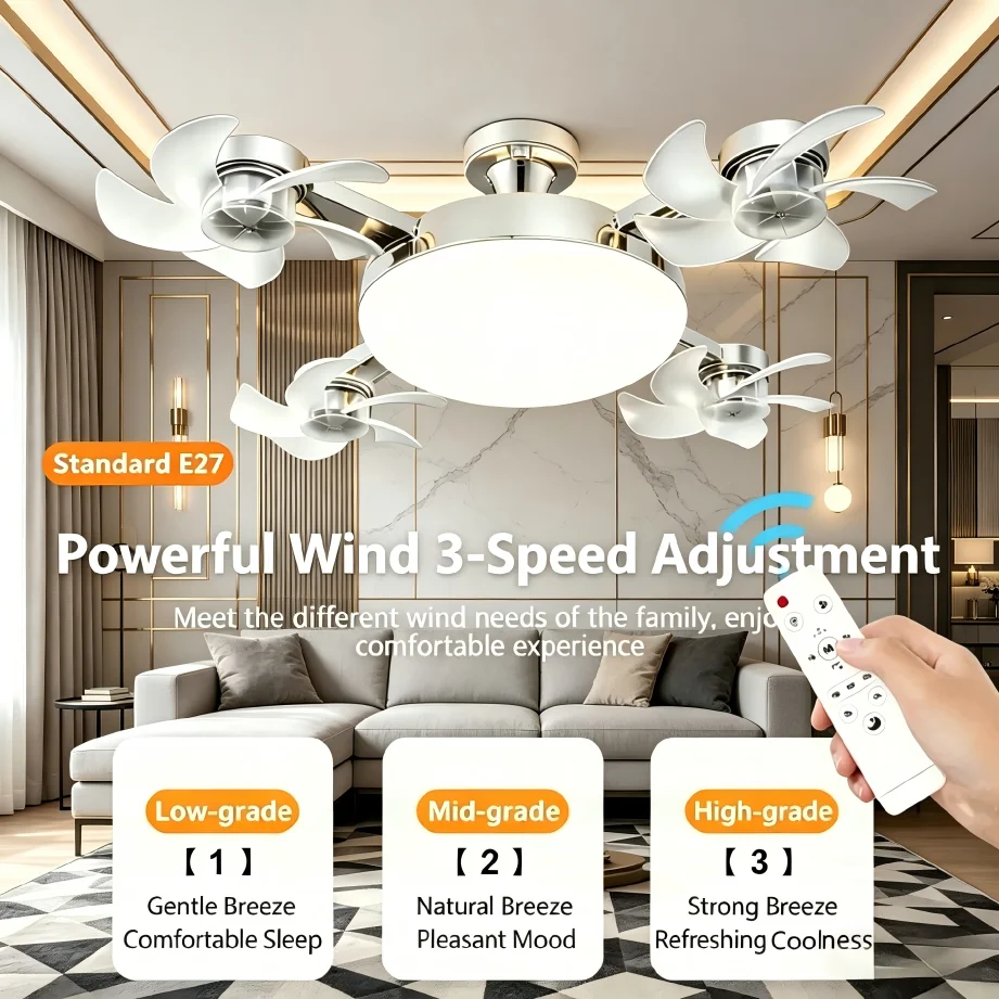 E27 2 In 1 Drone Design Fan Light Bulb 3/4 Blades With Remote Control Ceiling Fan Lamp AC 85-265V For Home Bedroom Restaurant