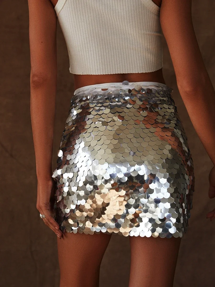 Women's Y2K Sequined Sparkle Elastic High Waist Bodycon Short Mini Pencil Skirts Glitter Night Out Party Club Streetwear