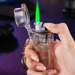 2023 Green Jet Flame Lighter Multi Purpose Outdoor Waterproof Transparent Body Inflatable Plastic Turbo Butane Gas Cigar Lighter