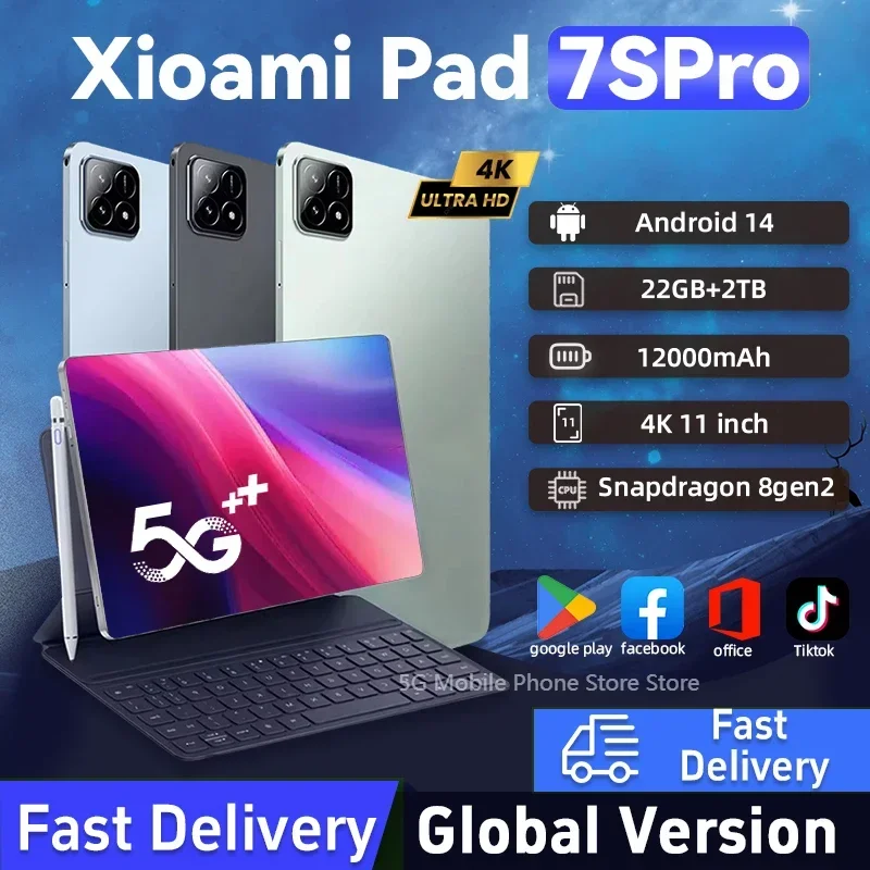 2025 New7S Pro Original Global Edition Tablet PC Pad Snapdragon 8gen2 HD 4K 22 ГБ + 2 ТБ Android 14 5G Планшет с двумя SIM-картами WIFI