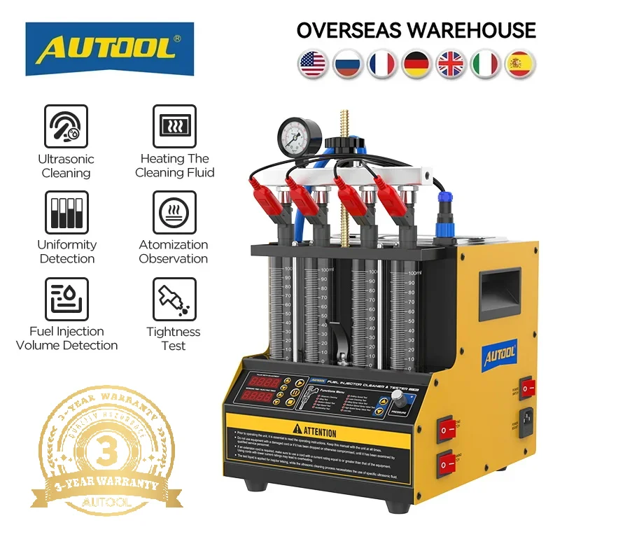 AUTOOL Car Fuel Injector Heating Cleaning & Tester Machine CT160 Ultrasonic Cleaner Nozzle Fuel Injector 4-Cylinders 110V 220V