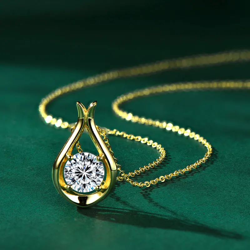 

8MM 2.0CT D VVS1 Moissanite Teardrop Pendant Necklace for Women 925 Silver Chain Temperament Fashion Charm Jewelry Gift