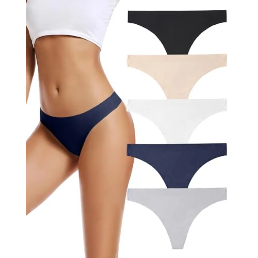 

voenxe Seamless Women Underwear Thongs, Show Ladies Thong, Line Workout Breathable Comfortable Panties, Soft Undies, 5-Pack
