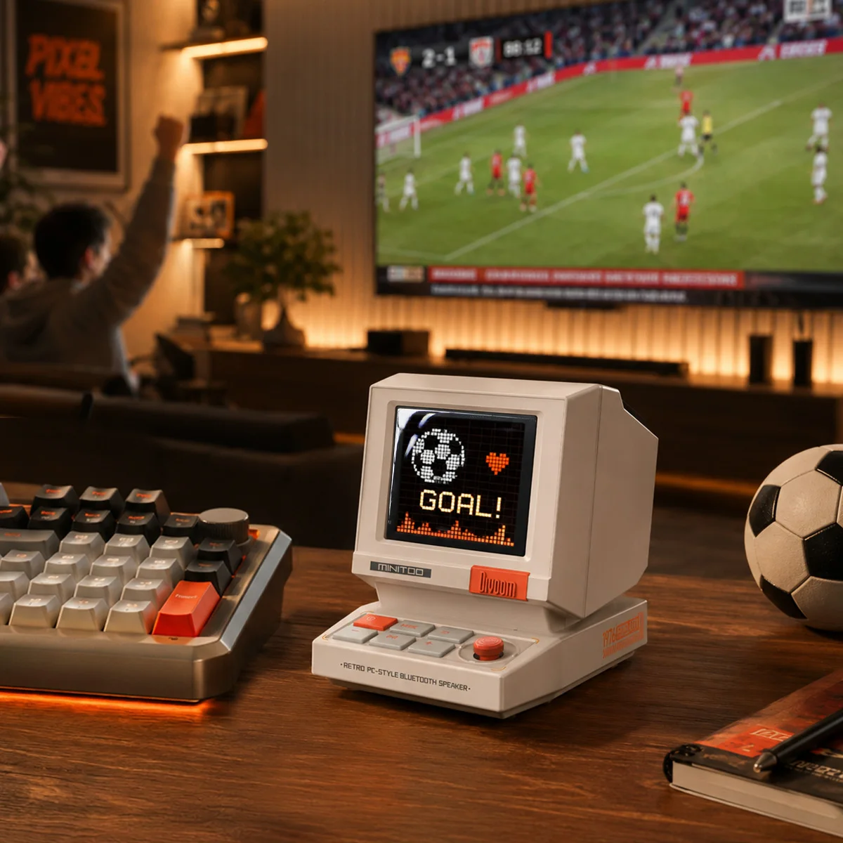 Divoom MiniToo Altavoz retro mini PC estilo pixel despertador Altavoz Bluetooth con ruido blanco, decoración de escritorio y regalo creativo