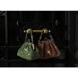 Luxury Shiny Hand-Made Diamond Evening Bags All Rhinestone Shell Designer Clip Dinner Party Clutch Purse Shoulder Crossbody Bags