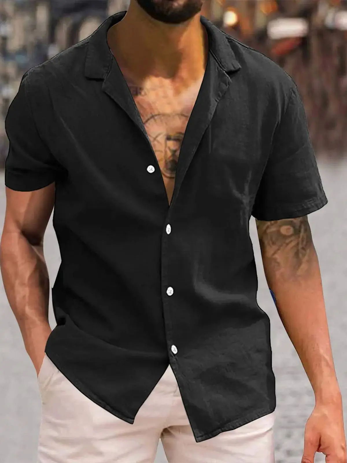 

Pure Color Loose Collar ort Sve irt Casual Summer Menswear Basic Sle European And American Simple Flip Collar irt