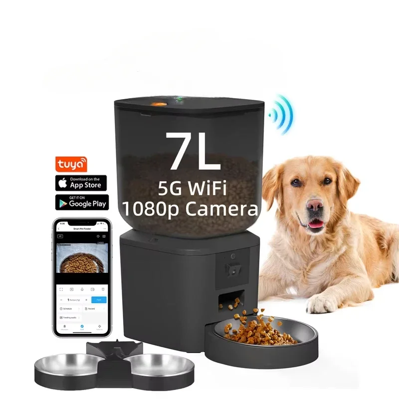 7L Automatic Pet Feeder With Camera 1080P HD Video Night Vision 5G Wifi Dog Food Dispenser Smart Pet Feeder With App Control