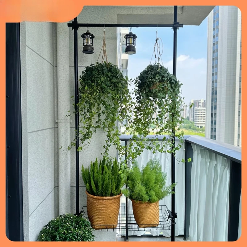

Balcony Eli rod telescopic wrought iron climbing vine flower stand hanging orchid hanging frame creative movable shelf flower