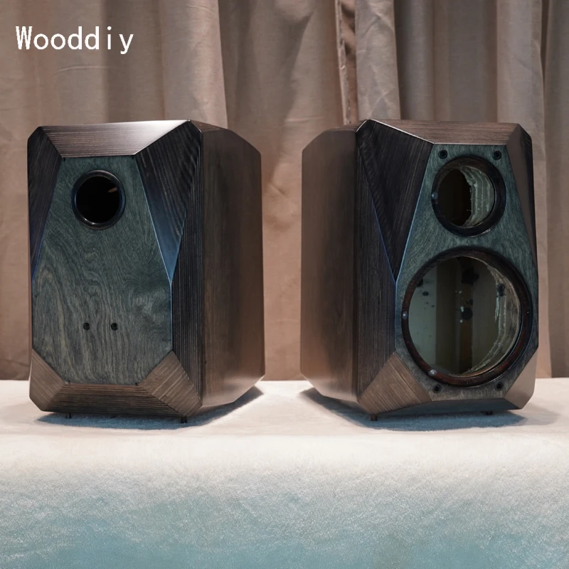 Wooddiy 5/6.5/8 inch Empty Loudspeaker Cabinet Two way Bookshelf Speaker Box One Pair Birch Plywood Bevel Diamond Design