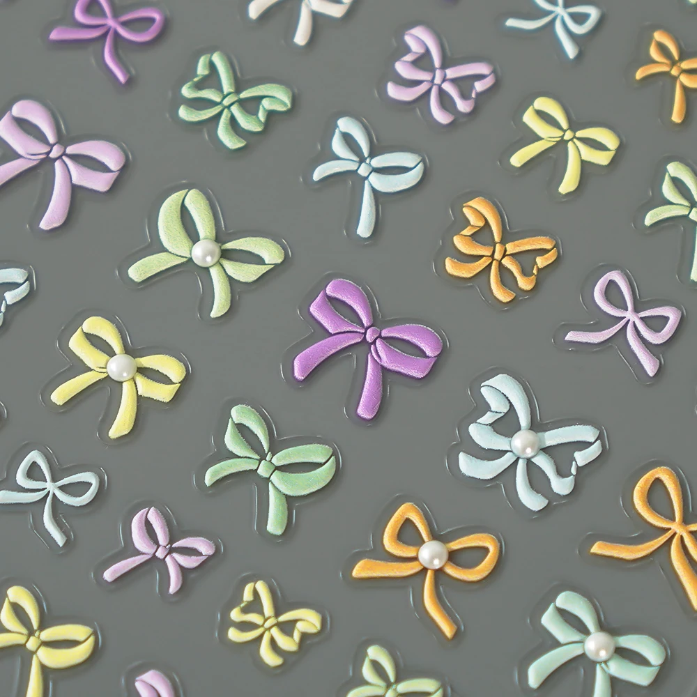 Japonais Kawaii coloré ligne blanche nœud papillon 5D auto-adhésif Nail Art décorations autocollants ruban mignon décalcomanies ongles autocollants