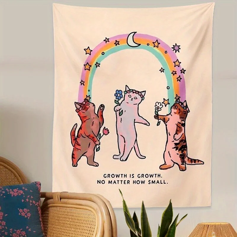 Chase The Sunlight Cat Print Tapestry Cute Boho Style Wall Hanging For Dorm Bedroom And  Room Decor And Aesthetic Arrangement