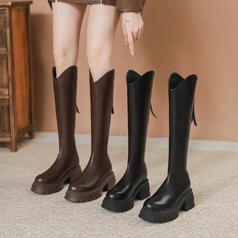 Long boots 2025 autumn new item  thick and knee high knight boots  long boots for women