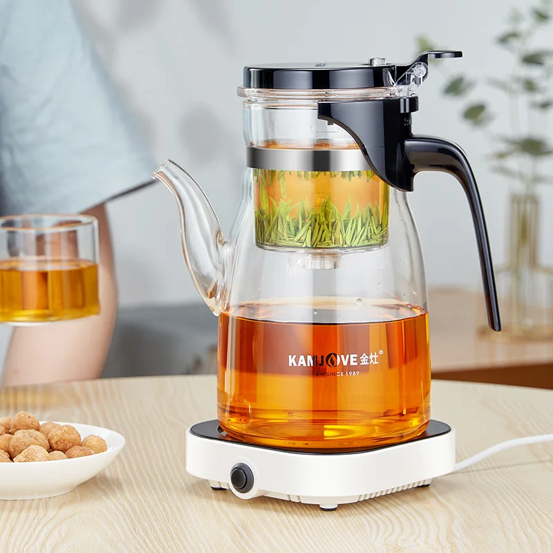 KAMJOVE K-208 900ML Kungfu Glass Tea Pot Convenient AUTO-OPEN Art Tea Cup High Borosilicate Glass With Infuser Separation Kettle view 3