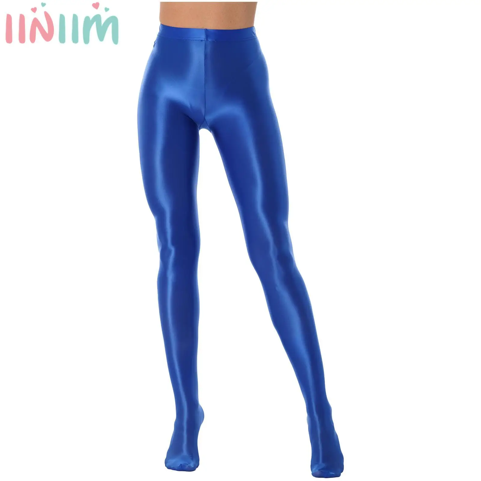 Womens Oil Shiny Long Pants Glossy Pantyhose Ballet Dance Yoga Workout Leggings Pants Training Tights Fitness Sports Bottoms