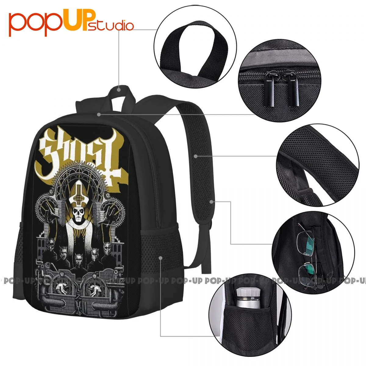 Fantasma BT Banda Metal Preto Pai Mochila, grande capacidade, Print Training Sports Bag, Outdoor Running Bag, 2016