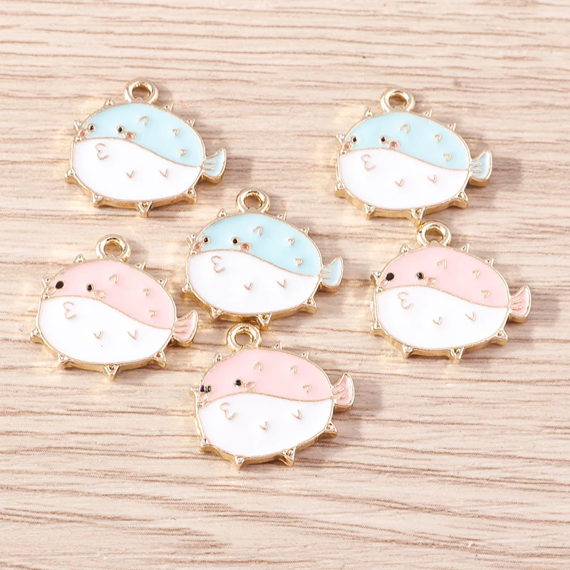 Tusember 20pcs 17*17mm Enamel Angry Globefish Charms for Jewelry Making Drop Earrings Pendant Necklaces DIY Handmade Crafts