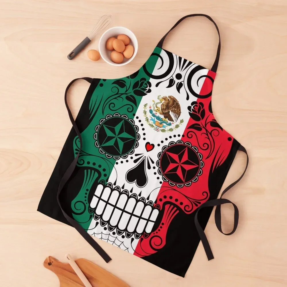 

Sugar Skull with Roses and Flag of Mexico Apron home women Women's Home Cleaning Apron