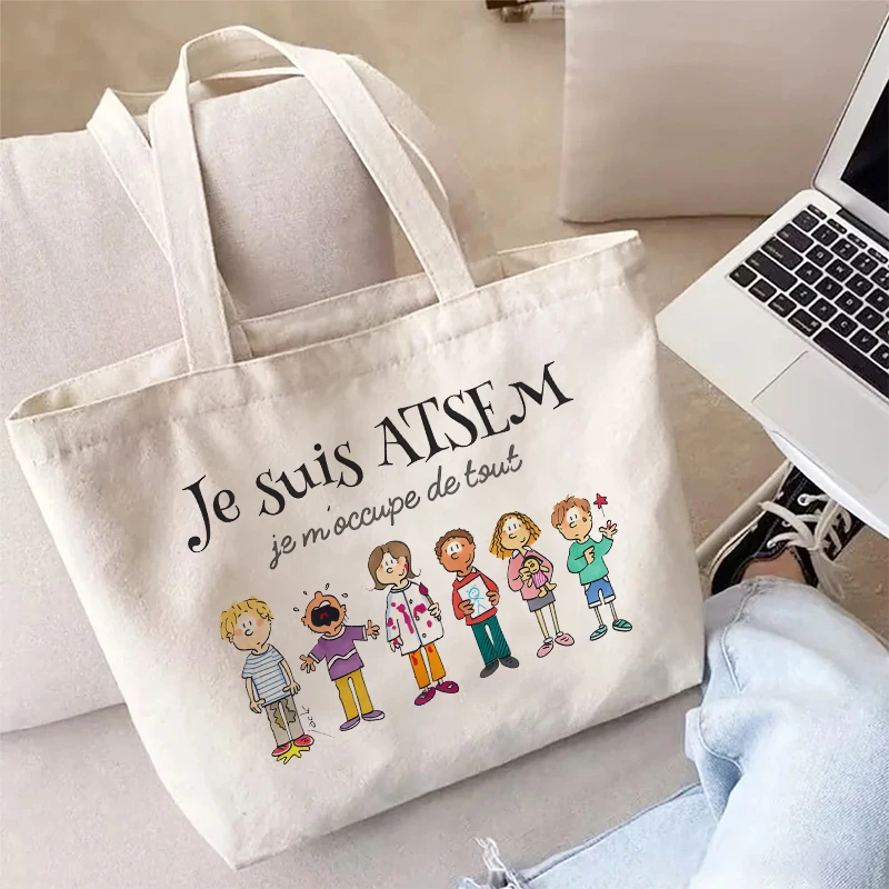 Super ATSEM Whimsical Design Tote Bag Women Shopping Organizer Perfect Gift for Educators & Childcare Professionals Cadeau Atsem