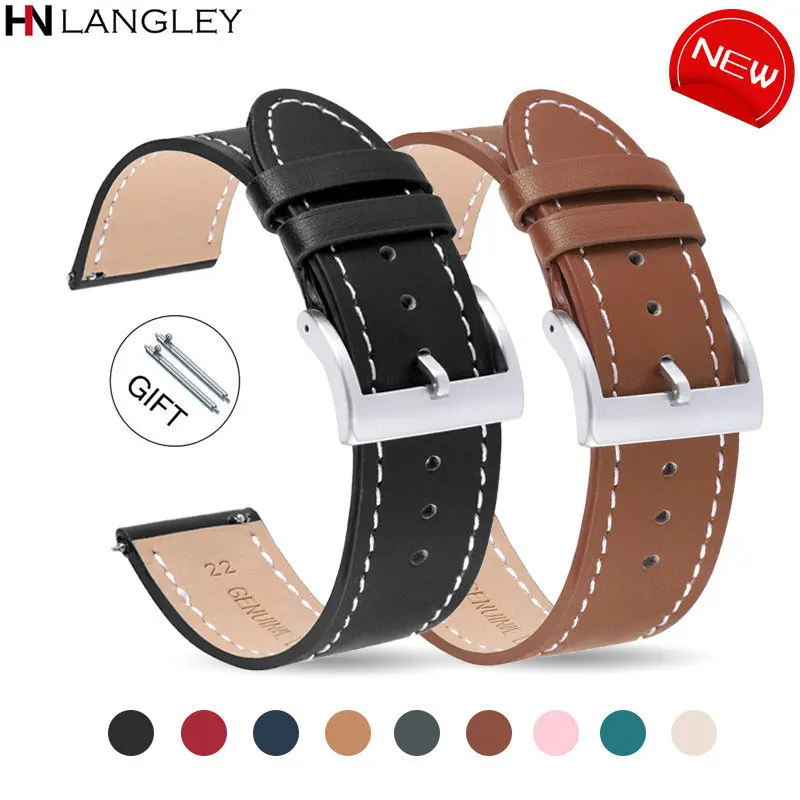 High Quality Genuine Leather Straps 18/20/22/24mm for Samsung Galaxy Watch3 Gear S3 Quick Release Watch Accessories Cowhide Band