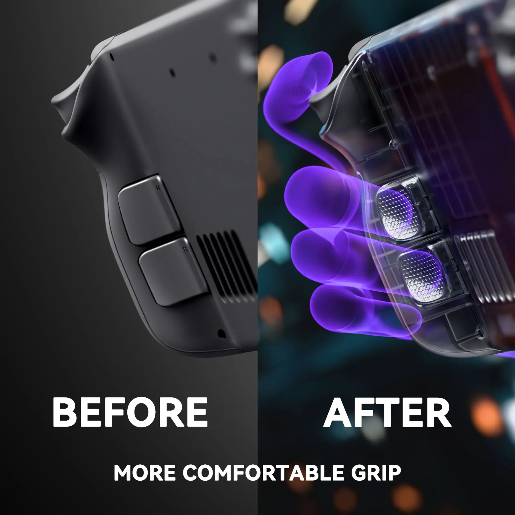 eXtremeRate ปุ่มด้านหลังแบบเปลี่ยนได้ด้านล่างสำหรับจอ LCD และ OLED ของ Steam Deck, ฝาหลังด้ามจับนิ้ว - สีดำ