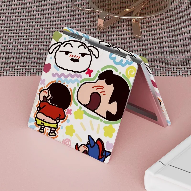 New Anime Crayon Shin-chan Nohara Shiro Kawaii Model Figure Mini Mirror Portable Two-Sided Folding Makeup Mirror girls Gifts