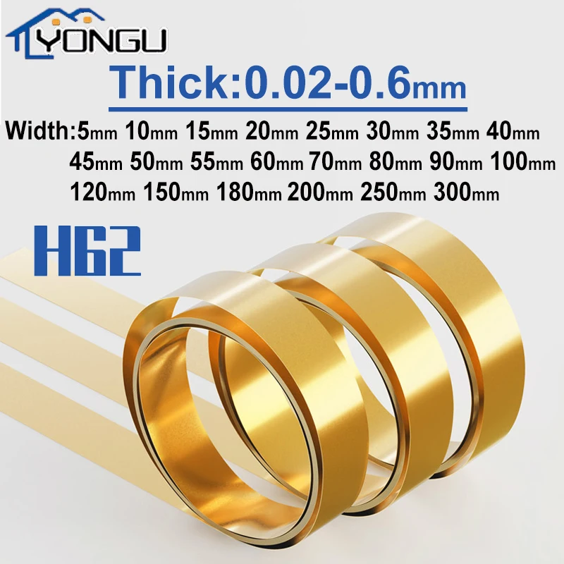 Brass Strip H62 Brass Metal Thin Sheet Foil Plate Gold Film Wire Brass roll Width 5-300 mm Thick 0.02-0.6mm