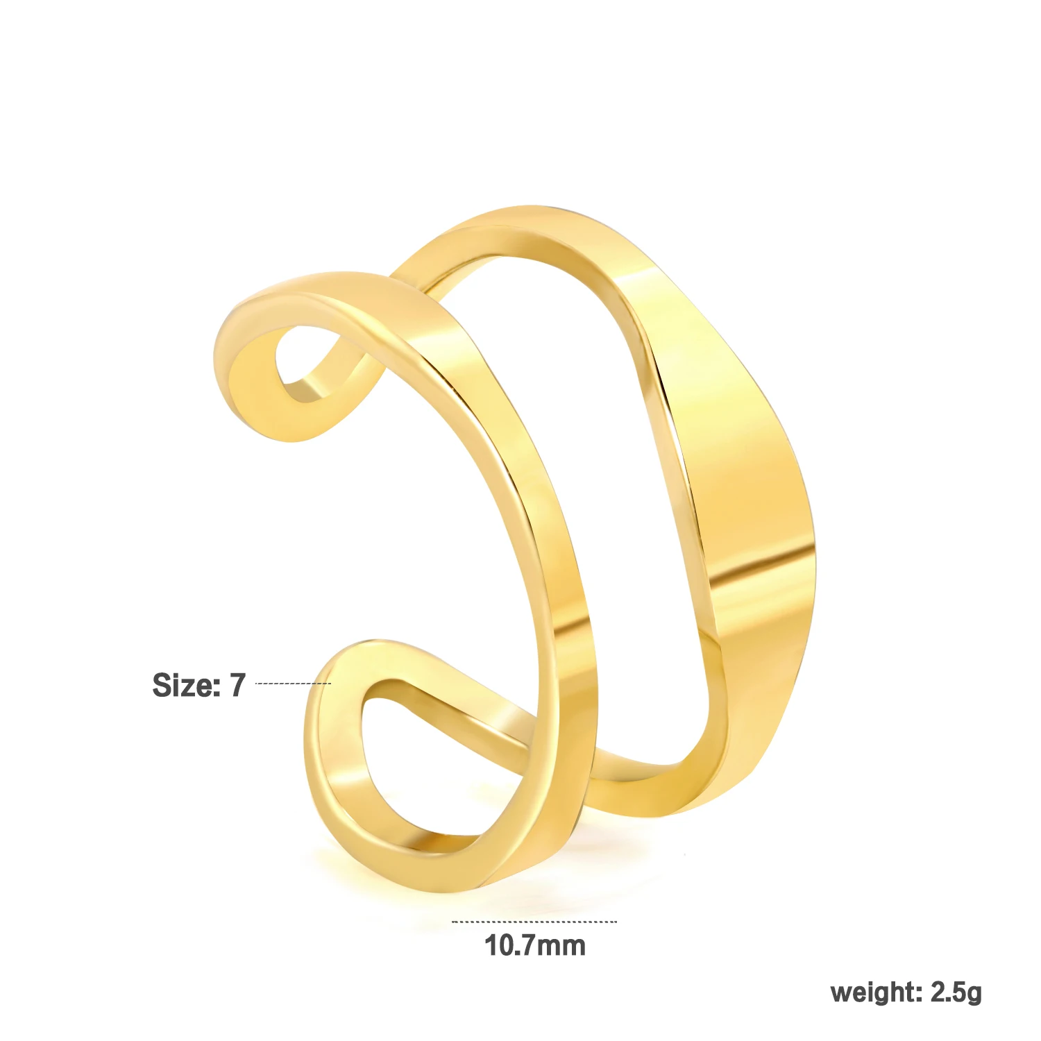 LUXUSTEEL CZ Cubic Zirconia Opening Ring For Women Man Stainless Steel 18K Gold Plated Engagement Rings Jewelry Gift for Party