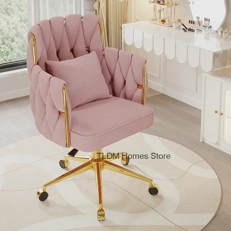 

Light Luxury flannel Desk Chair Comfortable Chairs For Nail Salon Modern Backrest Dressing Table Armchair Furniture Living Room