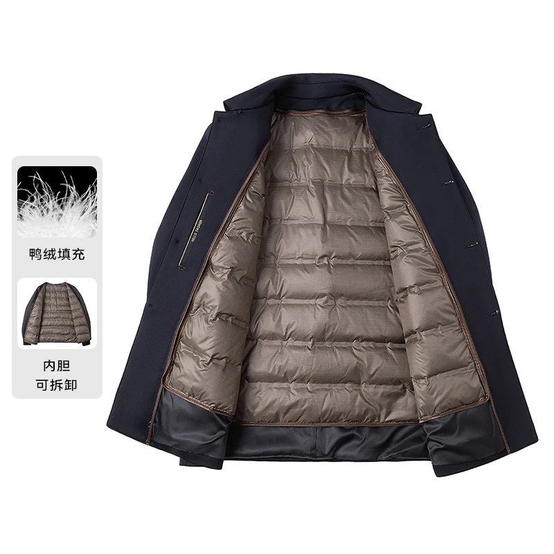 2025 Winter Mid To Long Woolen Jacket With Down Inner Lining Men's Down Jacket With 80% Suede Content Detachable Inner Lining