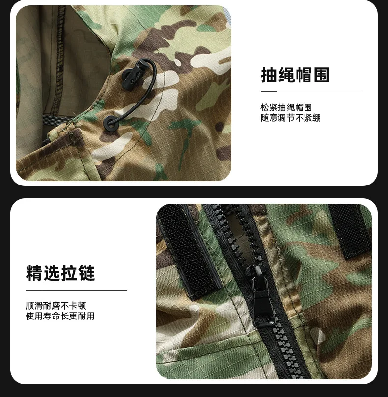Frühling Herbst Herren Camo Ripstop Taktisches Zweiteiler-Set mit Kapuze, Mehrere Taschen, Verschleißfest, Elastische Manschetten, Arbeitskleidung, Jagd, Outdoor L – Detail 17