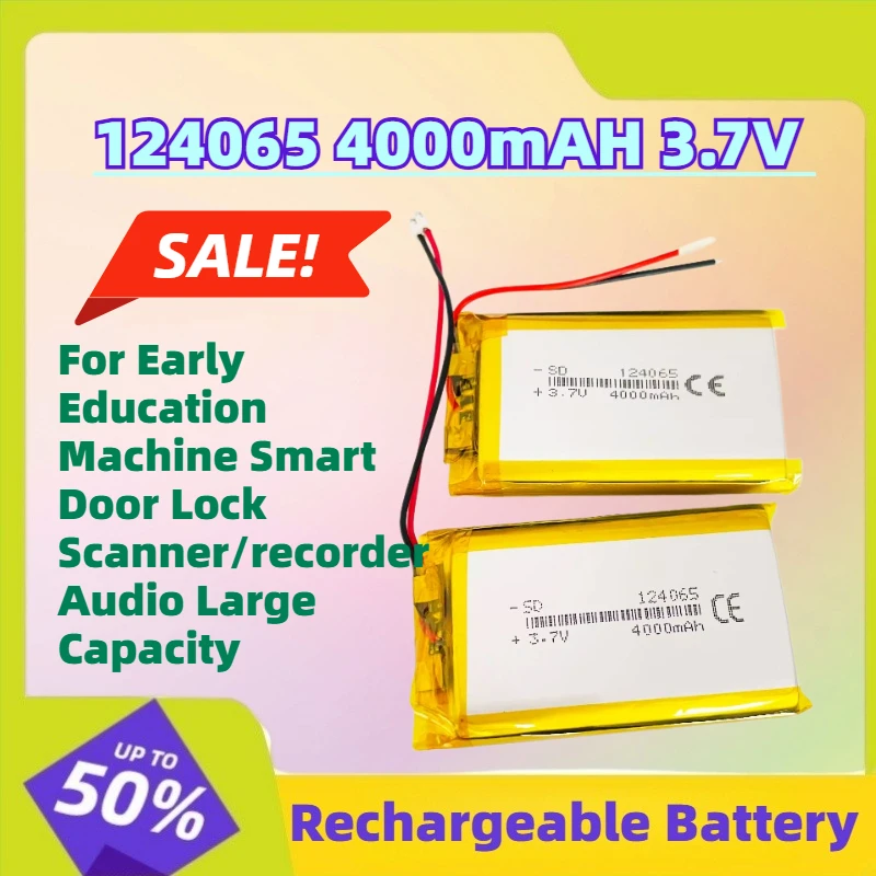 

Durable 124065 4000mAH 3.7V Lithium Battery for Early Education Machine Smart Door Lock Scanner/recorder Audio Large Capacity