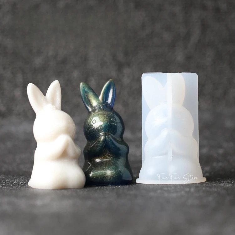 Cute Easter Blessing Rabbit Candle Silicone Mold DIY Handmade Plaster Drop Glue Chocolate Bunny Diffuser Stone Mold Holiday Gift