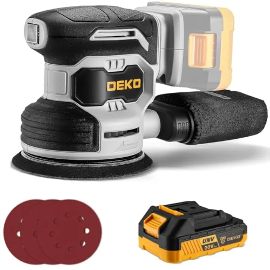 

Cordless Orbital Sander: 20V Random Orbit Sander, 5inch Power Palm Sander Electric Sanders Tool with Battery, Charger, Dust Col
