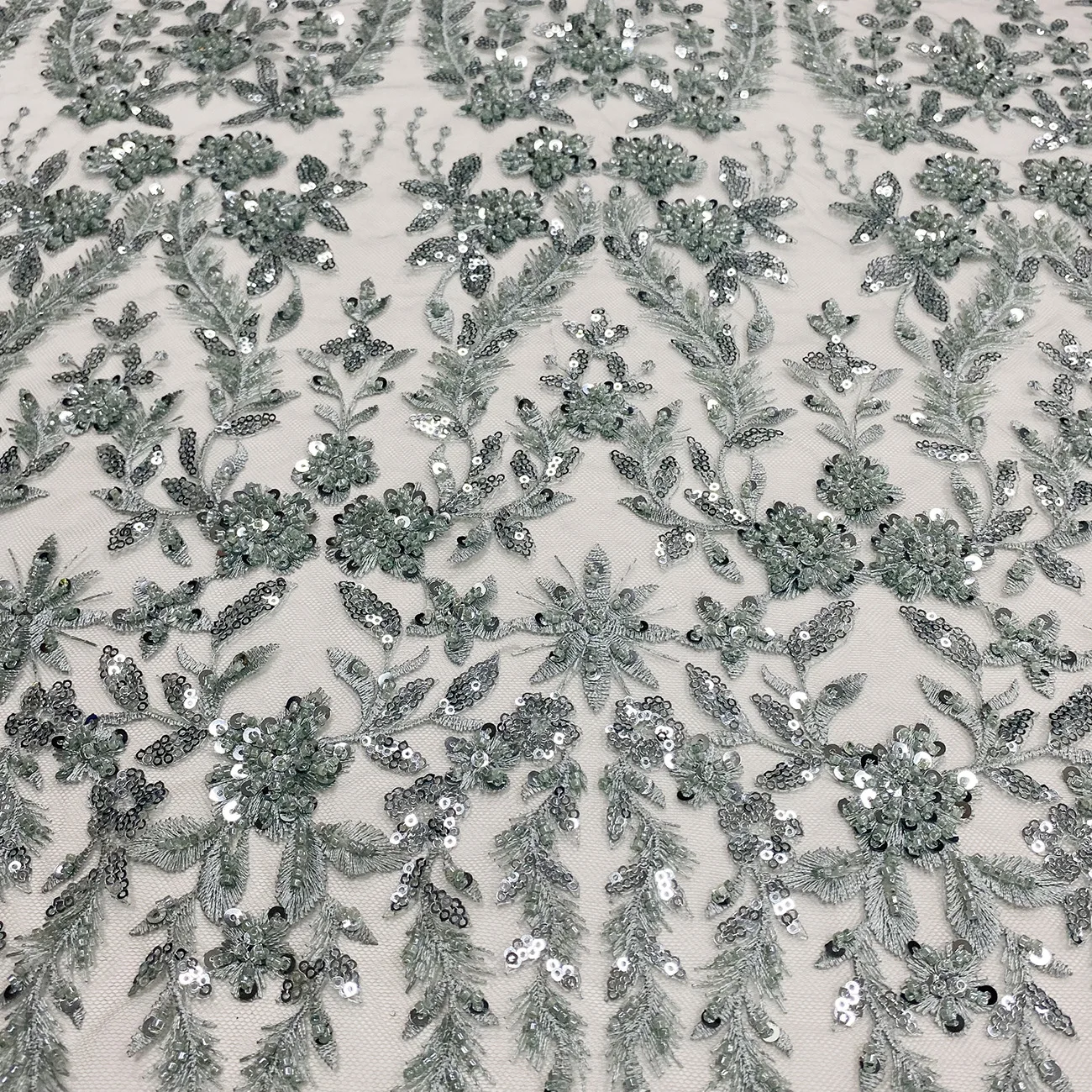 New Grass Green Light Green Millet Bead Sequined Mesh Embroidery High-end Cheongsam Wedding Dress Lace Fabric