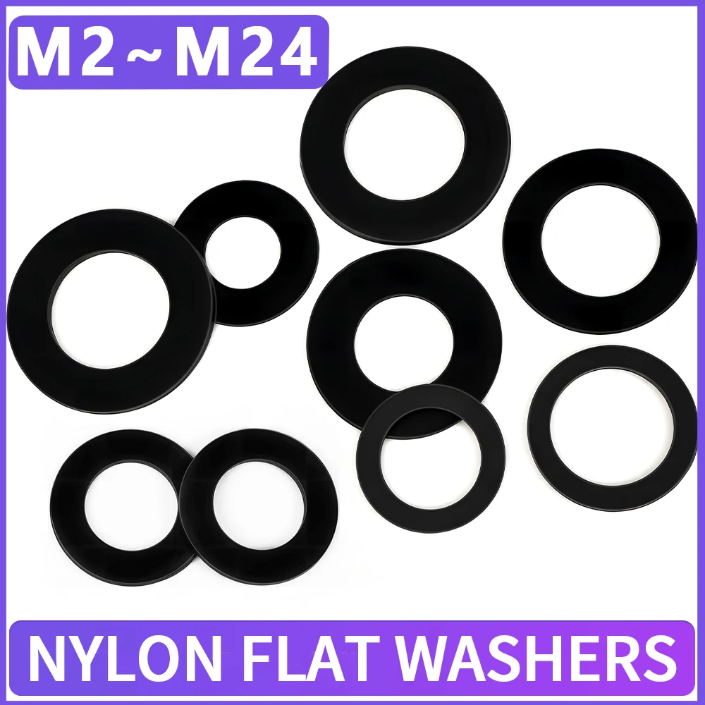 M2-M24 Black Nylon Flat Washers Rubber Spacer Plastic Washer Insulation Waterproof Sealing Hard Gaskets For Screw Bolts 8~500Pcs