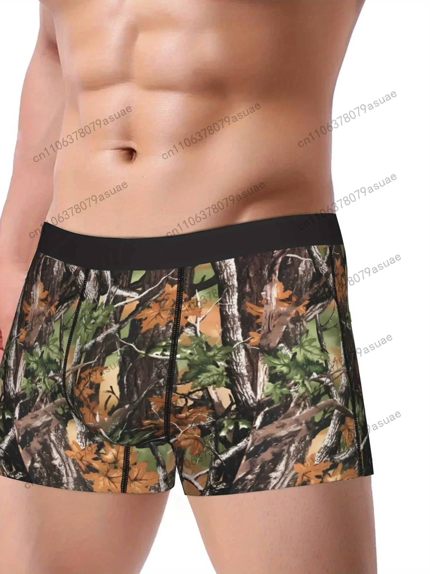 Men'S Camo Boxer Briefs - Elastic Waistband with Autumn Forest Print Breathable Quick-Dry Fabric Comfort Fit Underwe Black
