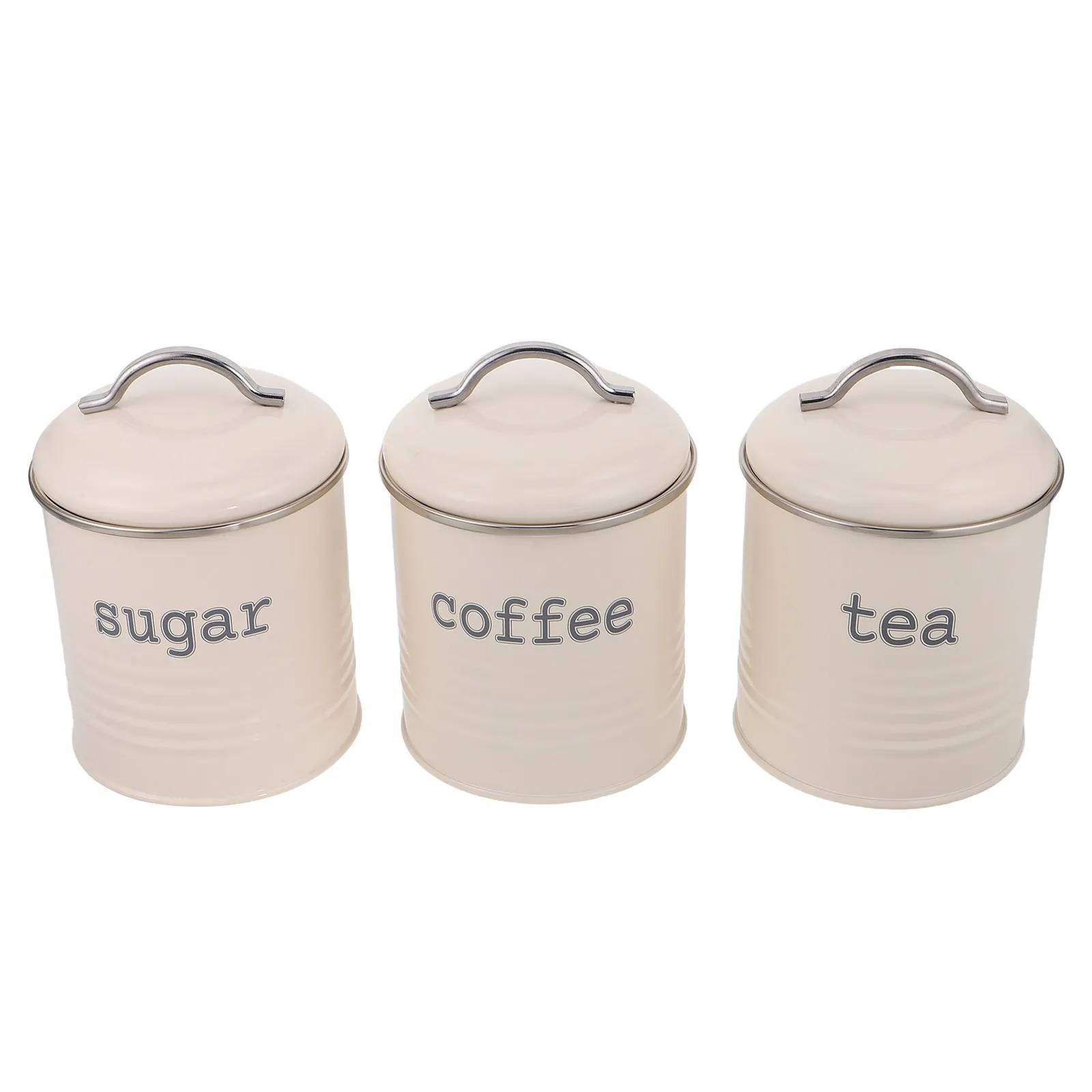 3Pcs Sealed Coffee Bean Container Set Airtight Tea Sugar Canisters White Iron Kitchen Storage Jars with Handle Pantry Travel Use
