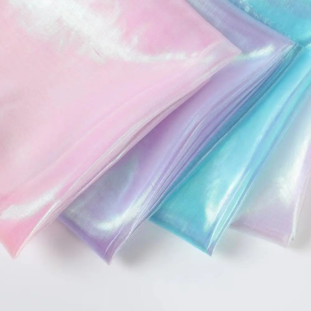 100cmX150cm Laser Tulle Fashion Organza Fabrics Laser Shiny Designer Stage Wedding Decor Voile Transparent Handmade Materials