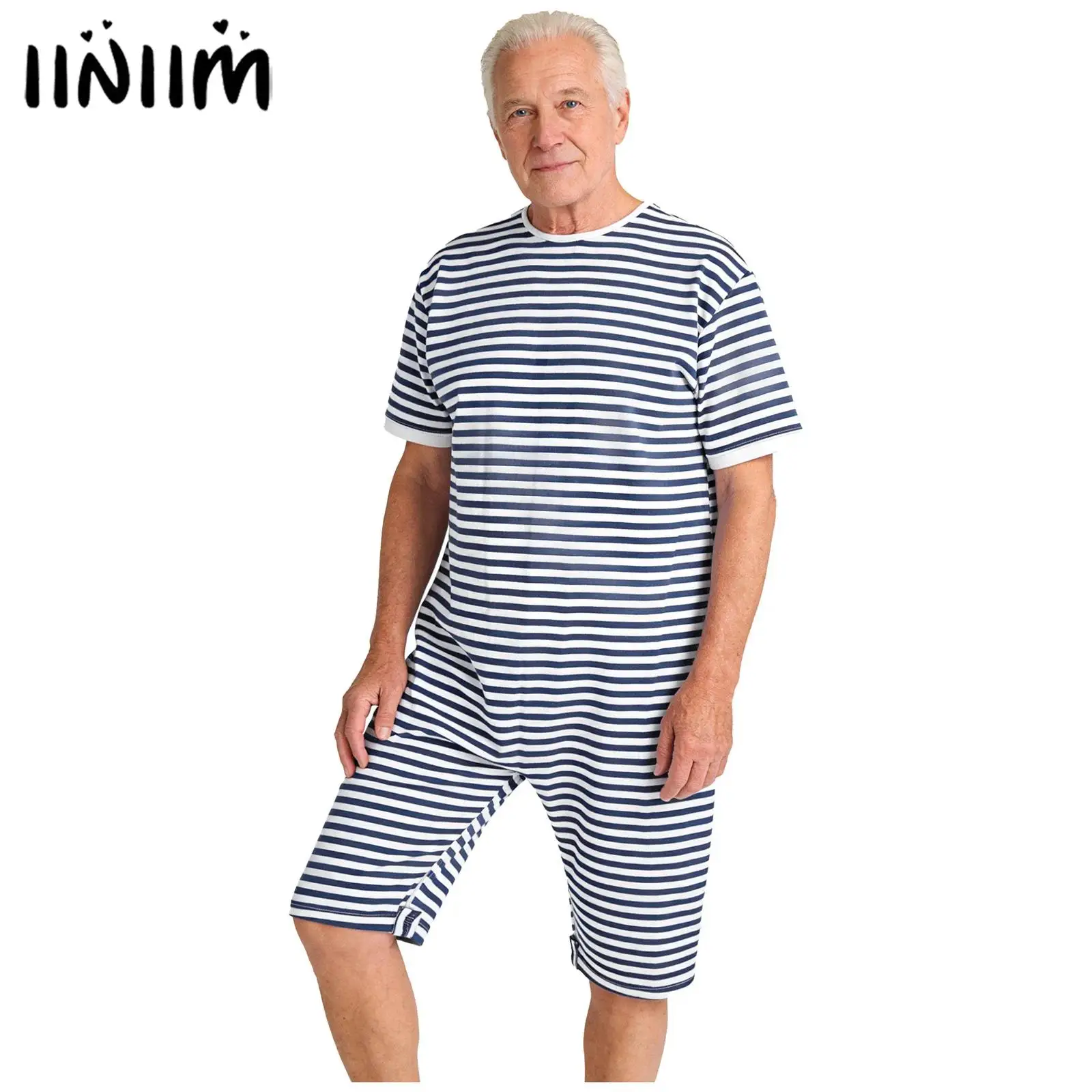 

Adults Men Womens Anti-strip Jumpsuit Back Zipper Striped Bodysuit Adaptive Caring Nursing Clothes for Elderly Special Needs