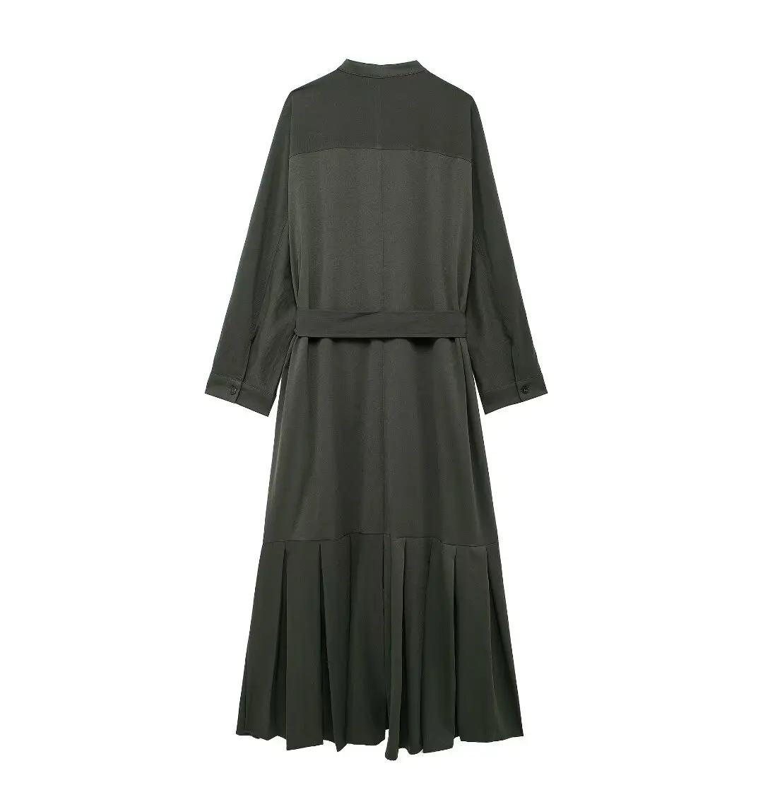 Tangada 2024 Women Amy Green Shirt Dress With Slash Long Sleeve Female Long Dress BE0271