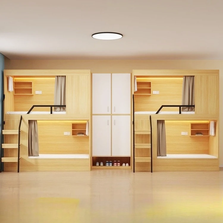 Space capsule upper and lower beds Solid wood hotel apartment High and low youth hostel staff people's dormitory Plate type uppe