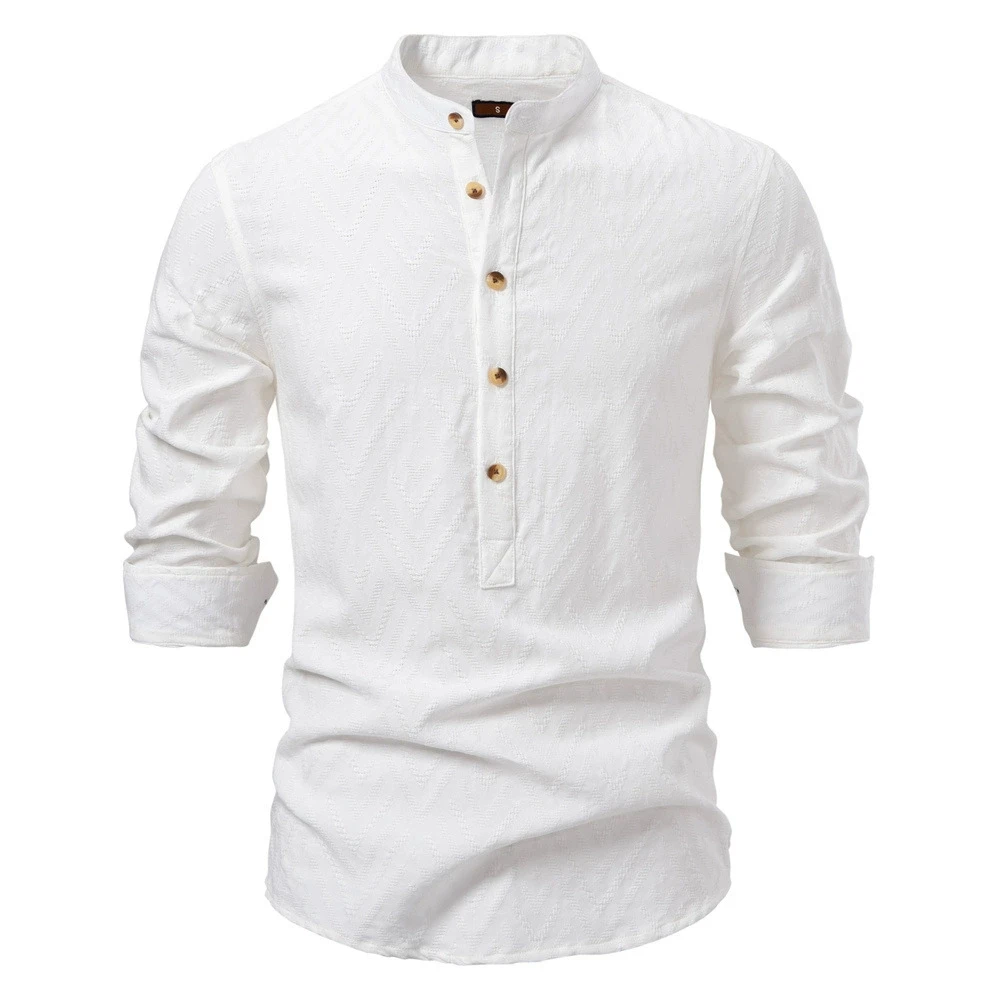 

New Spring/Summer Products: Luxury Fashion Stand up Collar Shirt for Men, Solid Color Casual Men's Trendy Long Sleeve Top Shirt