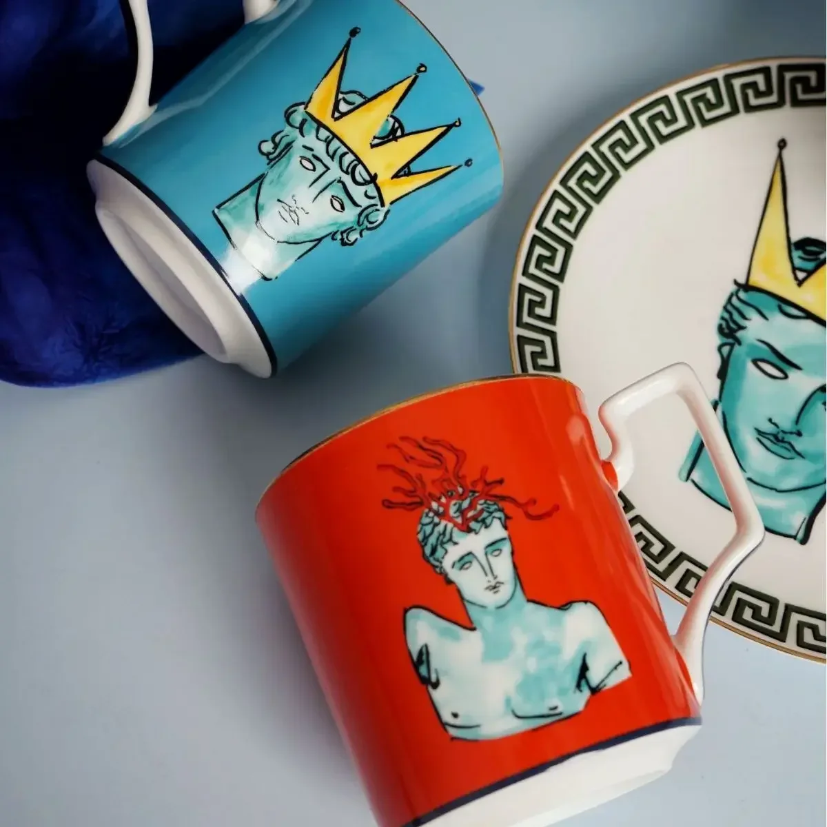Poseidon Ceramic Mug Creative Decal Steak Western Dessert Plate Cutlery Couple Cup Home Decor Tableware